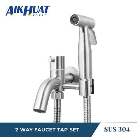 Sus304 Stainless Steel Two Way Tap Faucet With Bidet Spray And Flexible Hose Shopee Malaysia