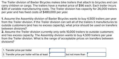 Solved The Trailer Division Of Baxter Bicycles Makes Bike Chegg