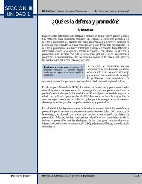 Pdf ¿qué Es La Defensa Y Promoción Policy Project Proj Sec Iii 1