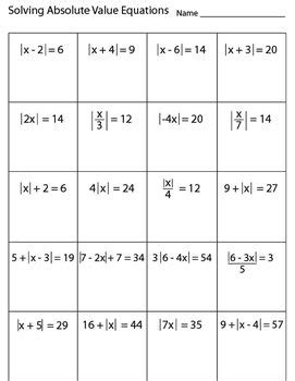 Absolute Value Equations Worksheets With Answer Key