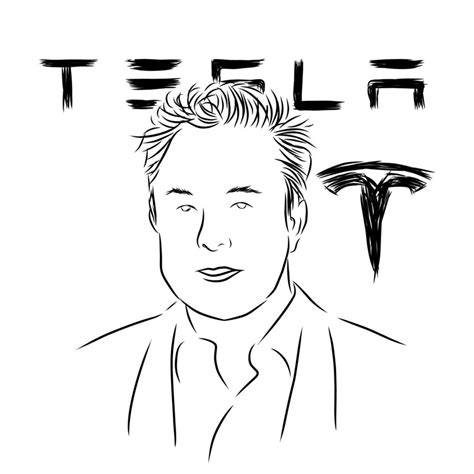 Elon Musk And Tesla Line Art Doodle Illustration Vector Art At