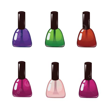 Realistic Nail Polish Bottles In Various Colors On White Background