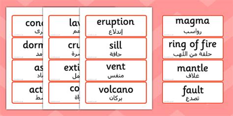 Volcano Word Cards Arabic Translation Lehrer Gemacht