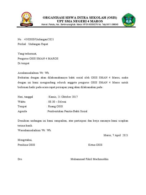 Surat Undangan Rapat Osis Pdf