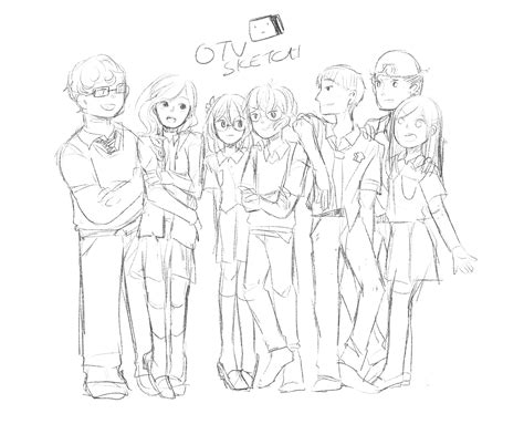 Anime Group Of Friends Lineart