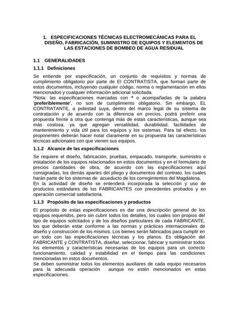 Pdf Especificaciones T Cnicas Electromec Nicas Para Pdf