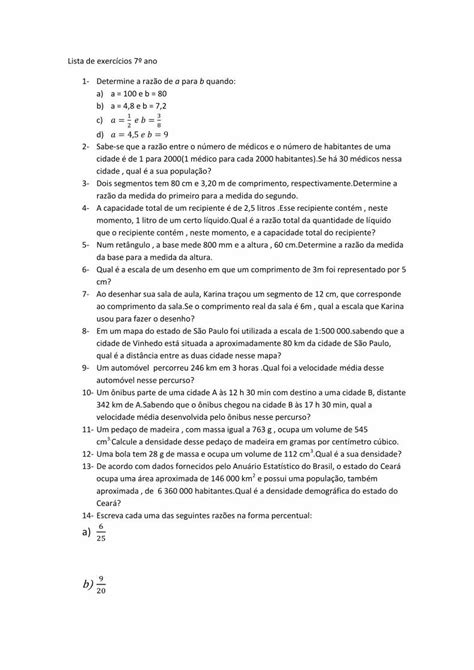 PDF Lista de exercícios 7º ano Matemática PDF fileLista de