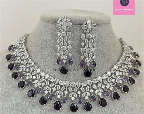 Purple Cz Diamond Bridal Necklace American Diamond Wedding Necklace