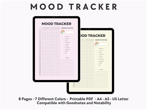 Mood Tracker Printable Mood Tracker Digital A5 Mood Tracker Journal Yearly Mood Tracker A5