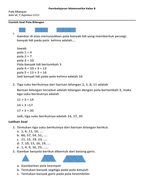 Contoh Soal Pola Bilangan Kelas 8 58 Koleksi Gambar