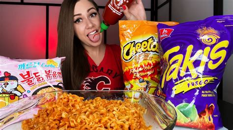 ASMR X SPICY NOODLE CHALLENGE FLAMIN HOT CHEETOS TAKIS SRIRACHA MUKBANG 먹방 YouTube
