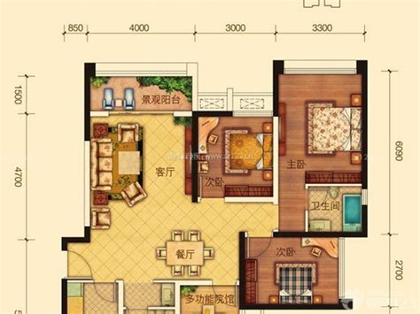 广州现代风格110平米设计方案 三室一厅一卫户型图 装信通网