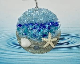 Sea Glass Suncatcher Ocean Crashing Wave Beach Ornament Beach Lover