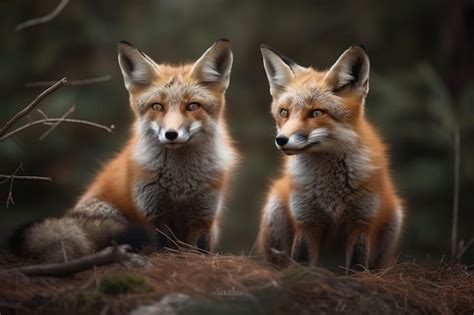 Premium AI Image A Painting Of Two Foxes In A Forest