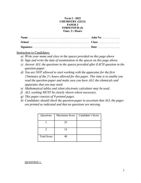 Form 4 Chemistry Paper 3 End Of Term 2 Examination 2022 1326