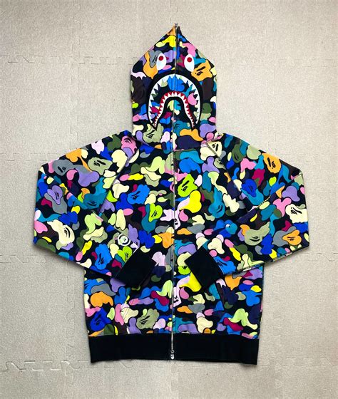 Bape Bape Black Multi Camo Shark Full Zip Hoodie Ponr From Japan Grailed