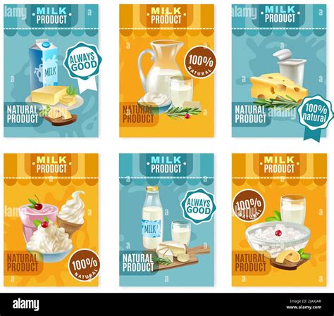 Dairy Products Banners Set With Milk And Cheese Cartoon Isolated Vector