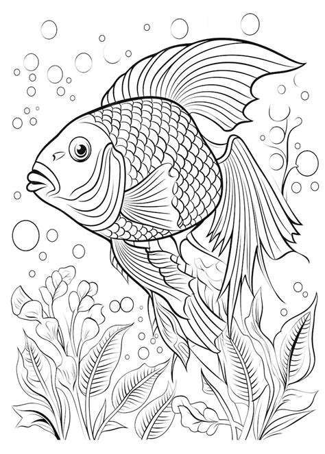 Premium Photo | Fish Coloring Page Fish Line Art coloring page Fish ...