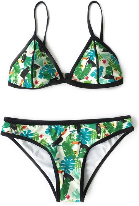 Cupshe Womens Leaves Printing Halter Padding Bikini Set