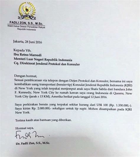 Alasan Sekjen Dpr Kirim Surat Ke Kjri Minta Fasilitas Anak Fadli Zon