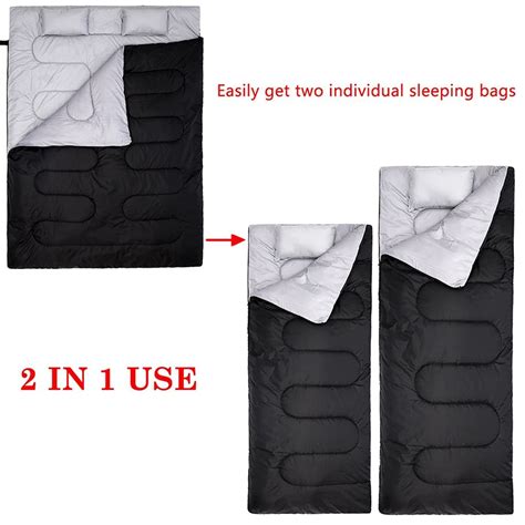 Double Sleeping Bag With 2 Pillows, Waterproof Lightweight 2 Person ...