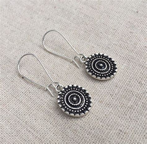 SALE Boho Dangle Earrings Bohemian Disc Earrings Silver Etsy