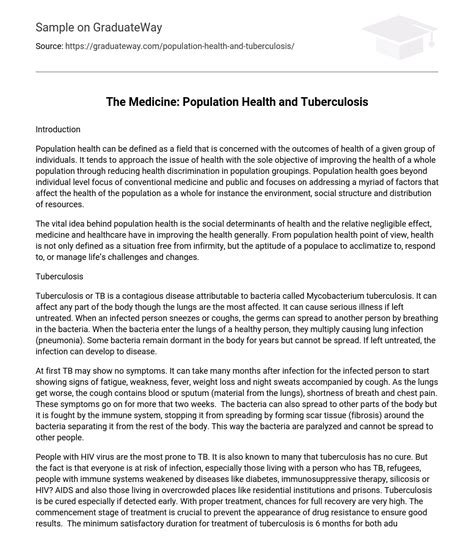 ⇉the Medicine Population Health And Tuberculosis Essay Example Graduateway