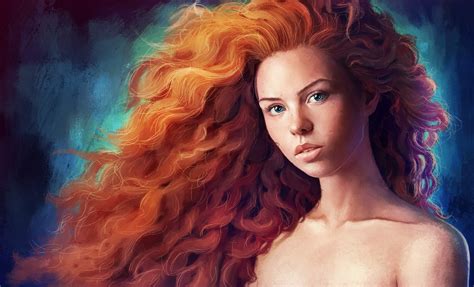 Wallpaper Women Redhead Long Hair Portrait Bare Shoulders