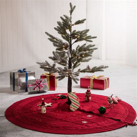 Glitzhome 48"D Knitted Christmas Tree Skirt, Red - Walmart.com ...