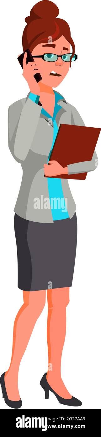 bored woman teacher speaking with principal on cellphone cartoon vector ...