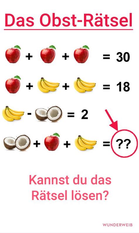 Obst Rätsel Kannst du das Rätsel lösen Rechenrätsel Rätsel