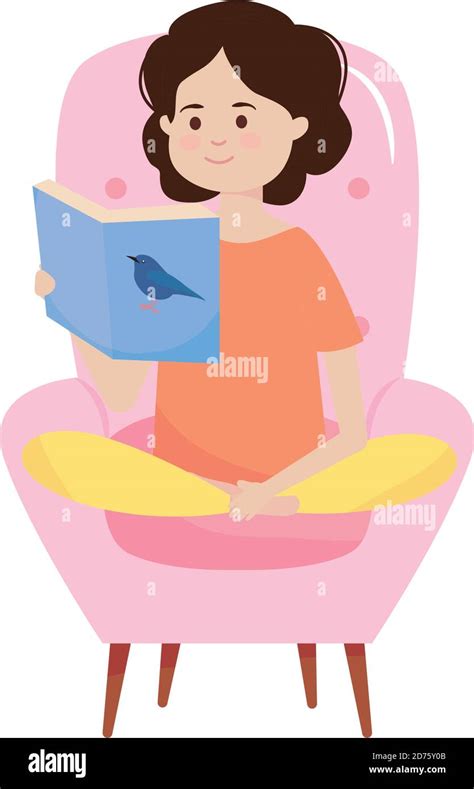 Woman Reading Book Sitting On Chair Cartoon Activity Indoor Vector