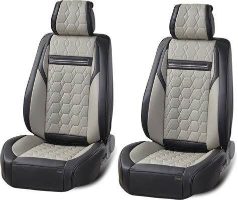 Flexzon Universal Deluxe Grey Pu Leather Front Car Seat Covers Cushion