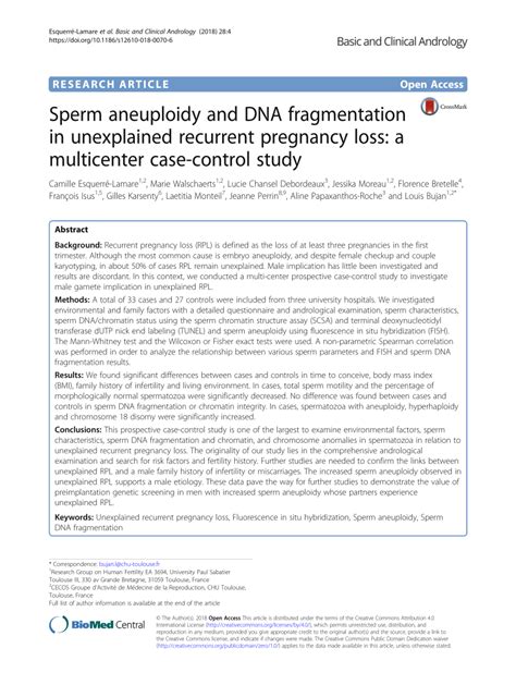 Pdf Sperm Aneuploidy And Dna Fragmentation In Unexplained Recurrent