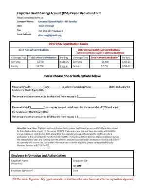 Fillable Online Employee Hsa Payroll Deduction Form Lancaster