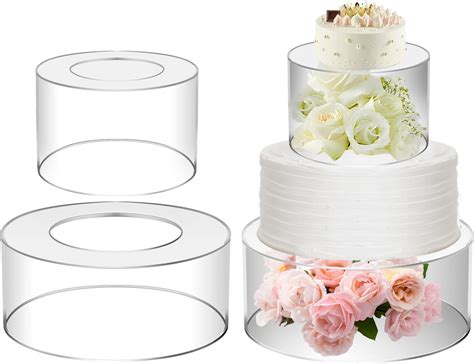 3pcs Clear Wedding Cake Stands Round Acrylic Cake Box Cylinder Cake