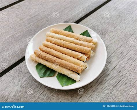 Traditional Malaysian Cookies Snack Called Kuih Kapit Served For Eid