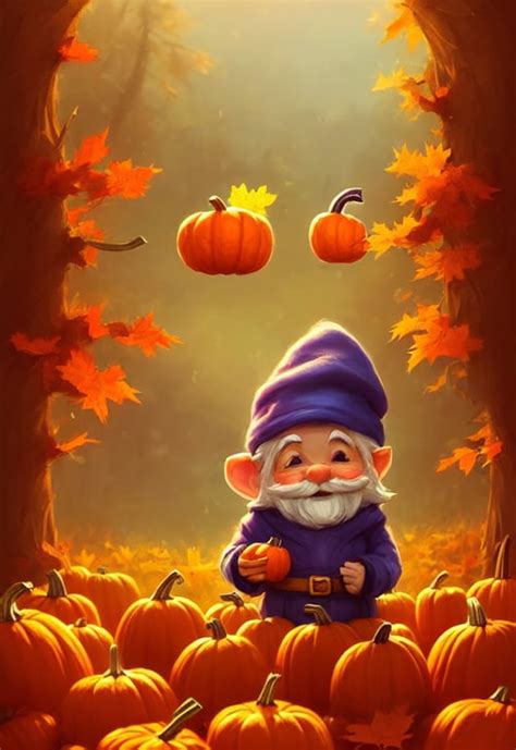 Prompthunt Hand Drawn Cute Gnomes Face In Autumn Disguise Holding