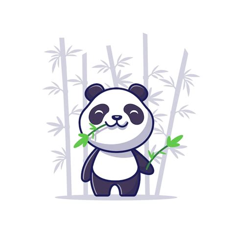 Premium Vector Cute Panda Eat Bamboo Cartoon Icon Illustration