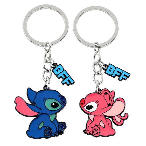 Pair Disney Lilo Stitch Keychain Cute Cartoon Figure Stitch Angel Bff