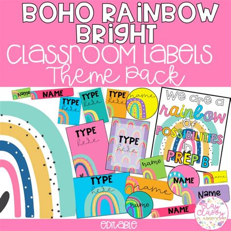 Bright Boho Rainbow Classroom Theme Pack Stay Classy Classrooms