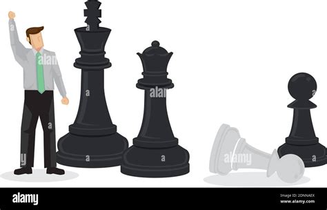 Cartoon businessman winning in giant chess game. Creative vector ...