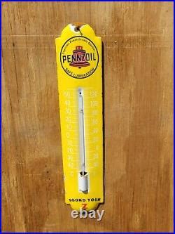 Vintage Pennzoil Thermometer Porcelain Sign Motor Oil Gas Station