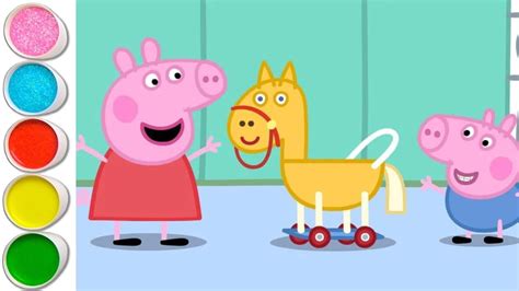 Colorea A Peppa Pig Y George Pig Jugando En El Caballito Dibujos