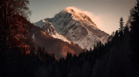 Premium AI Image | A mountain with a snowy peak in the background