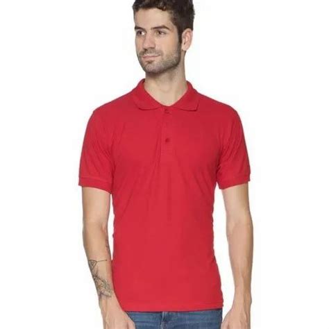 Combed Ring Spun Cotton Plain Ruffty Polo Solid Red T Shirt Size S To