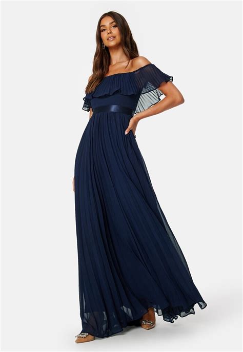 Goddiva Pleated Chiffon Off Shoulder Maxi Dress Bubbleroom