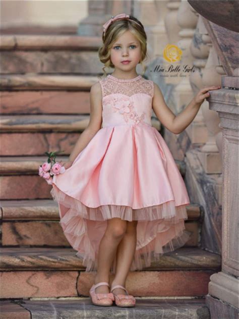 Girls Sleeveless Floral Applique Pleated Hi Low Holiday Special