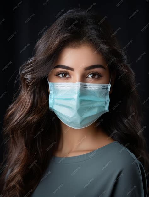 Premium Ai Image A Woman Wearing A Surgical Mask On A Black Background