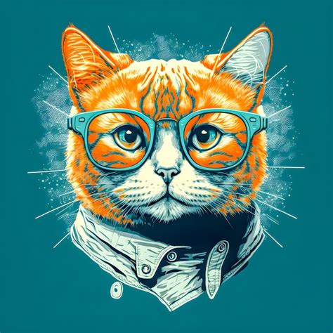 Premium Photo Hipster Cute Pop Art Cat Illustration Hand Drawn